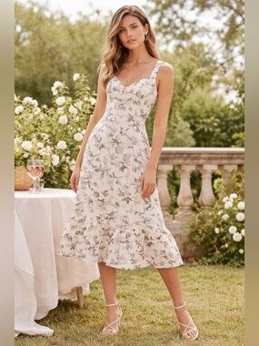 Rebecca Taylor Sofia Corset Floral Midi Dress Romantic Garden Party Size 0